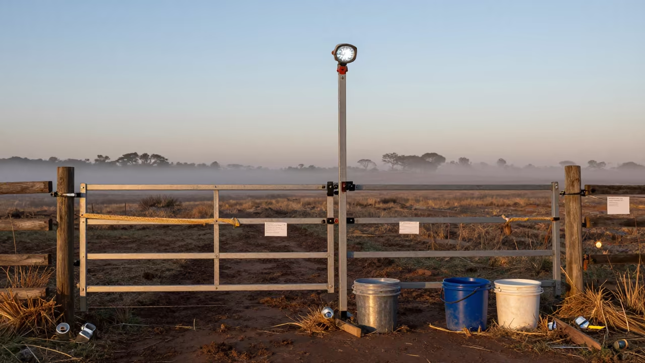 Height Gauge at Muddy Paddock Fence South Africa in along a muddy paddock fence in South Africa