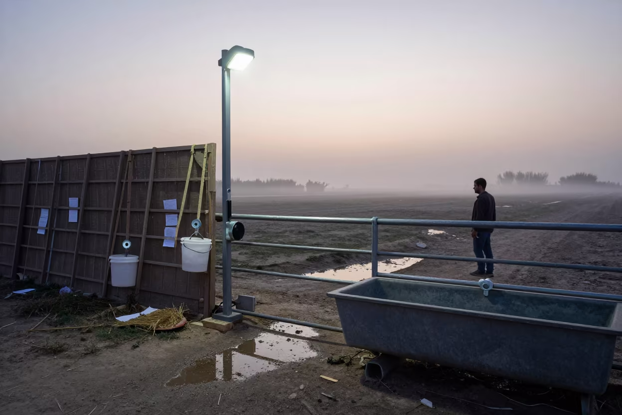 Height Gauge Near Water Trough Iran Twilight in near a windbreak and water trough in Iran