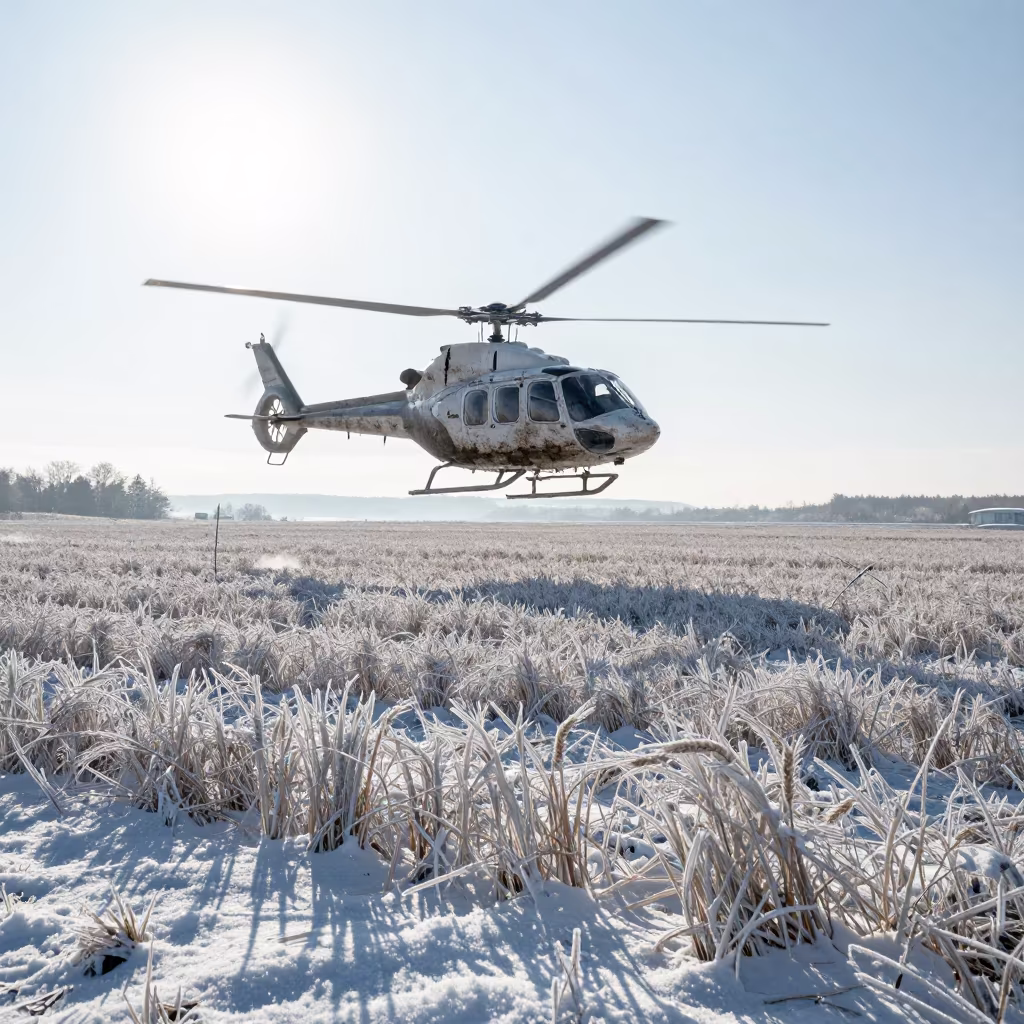 Helicopter Over Winter Wheat Fields Quebec in near Quebec City