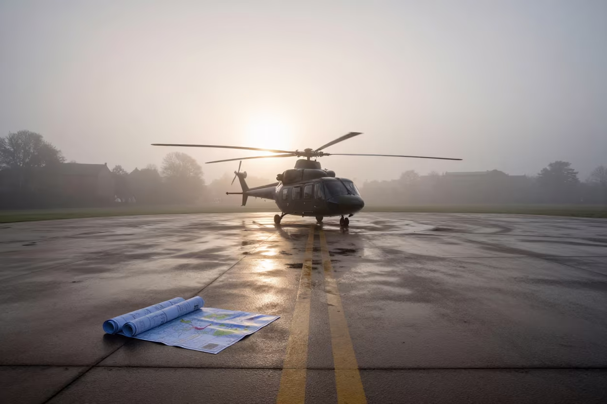 Helicopter Pad Dawn Mist Blantyre Military Readiness in on a parade ground in Blantyre