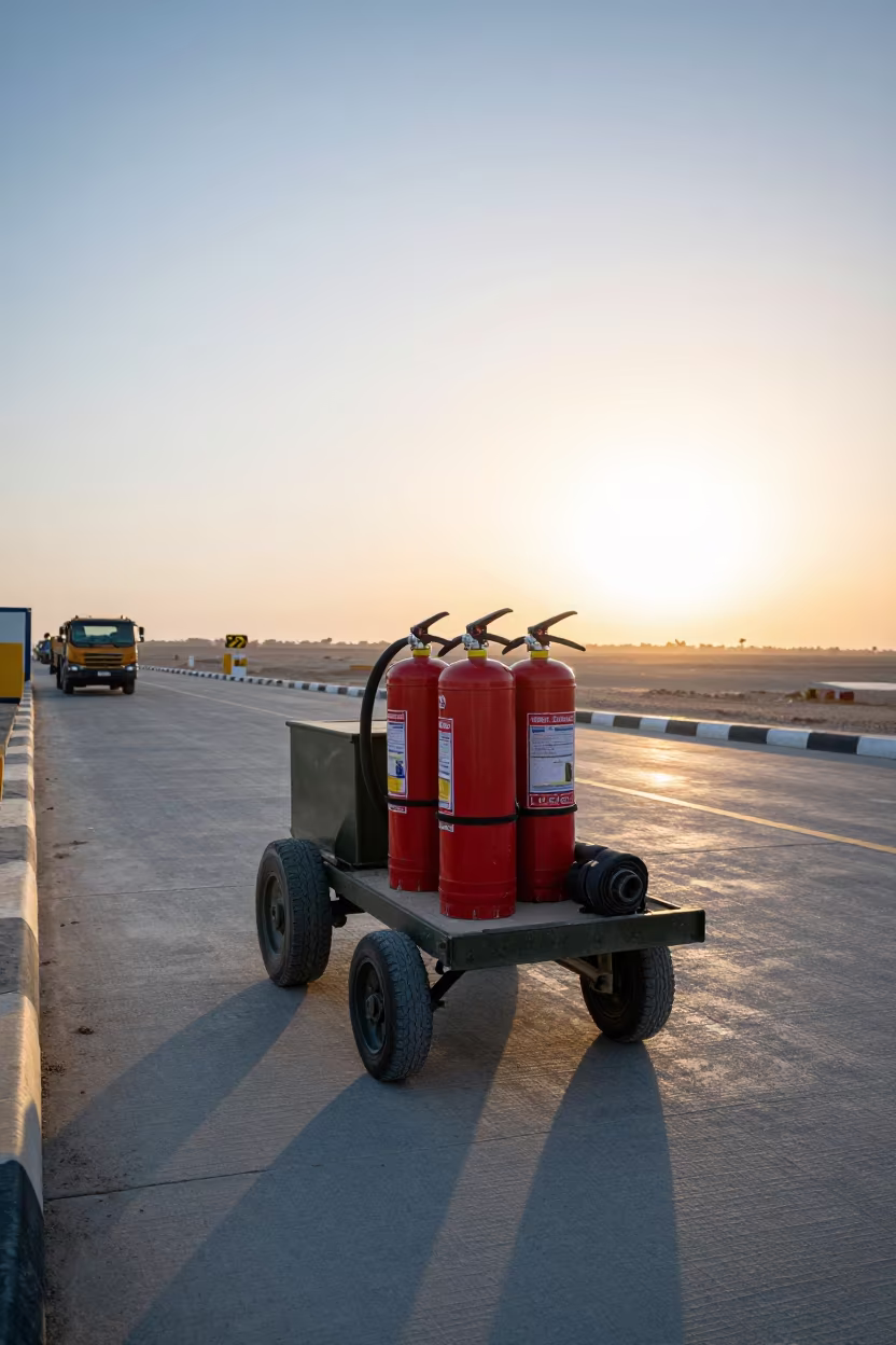 Helipad Extinguisher Cart at Hurghada Checkpoint Sunrise in at a checkpoint lane in Hurghada