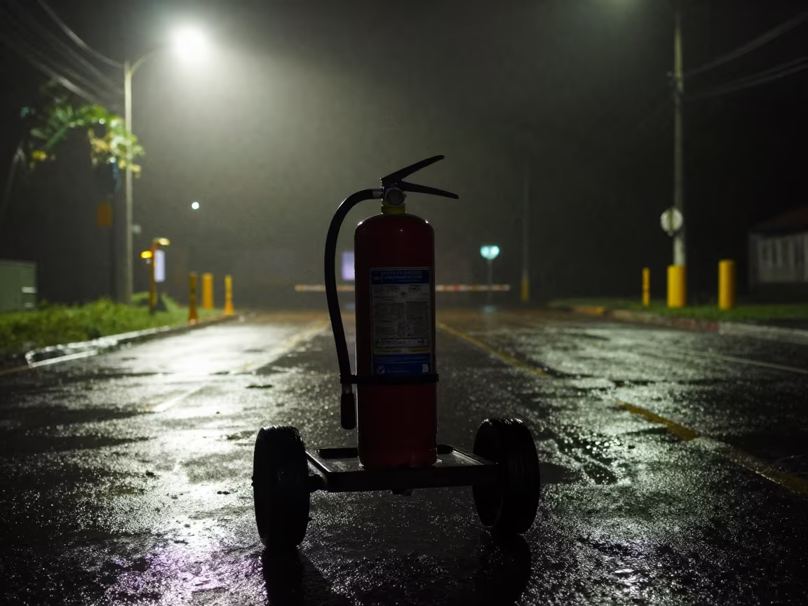 Helipad Foam Cart Silhouetted Night El Salvador in at a checkpoint lane in El Salvador