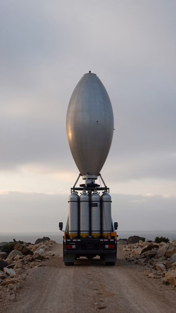 Helium Cylinders on Tailgate at Dawn Sarona in along a rocky geology outcrop in Sarona, Tel Aviv