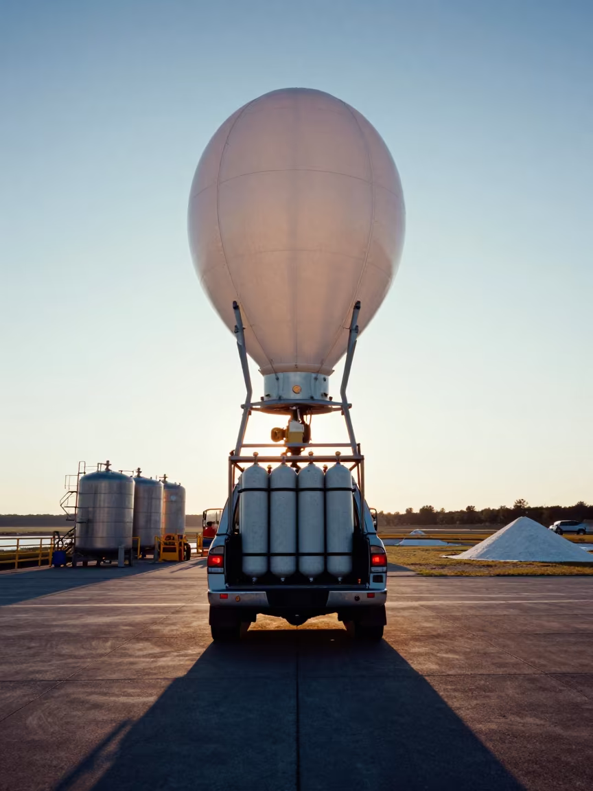 Helium Cylinders Stacked on Truck Tailgate at Dawn in on a wind-scoured research platform near Burlington