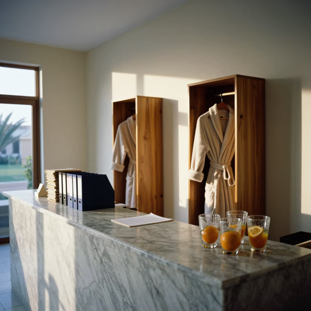 Helwan Hotel Spa Reception Dawn Light in inside a hotel lobby in Helwan