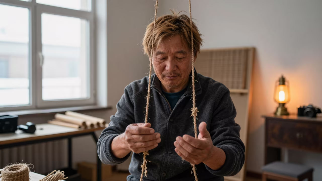 Hemp Rope Maker in Hohhot Rehearsal Room in inside a quiet rehearsal room in Hohhot