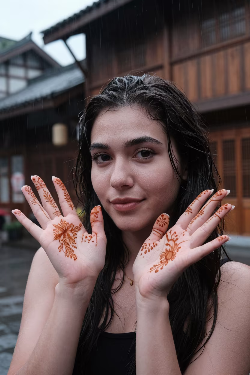 Henna Palm Portrait in Jinli Chengdu Dawn in in Jinli, Chengdu