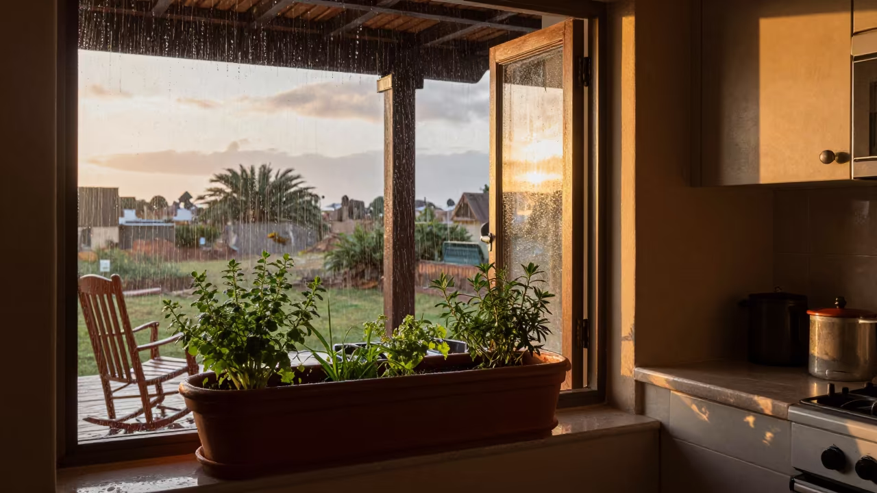 Herb Garden Window Box Sunset Kitchen View in on a porch with a rocking chair in Nouadhibou