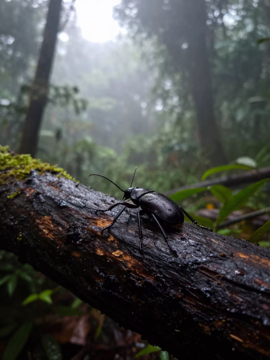 Hercules Beetle Silhouette Monsoon Dawn in along a game trail near Haji Lane, Singapore