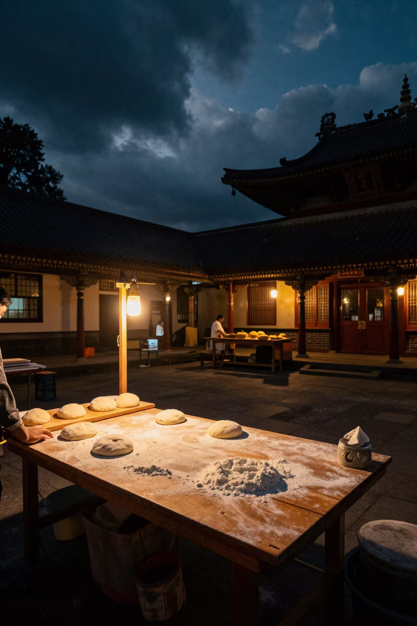 Heritage Bread Stall Night Market Temple Newcastle in in a temple courtyard in Newcastle