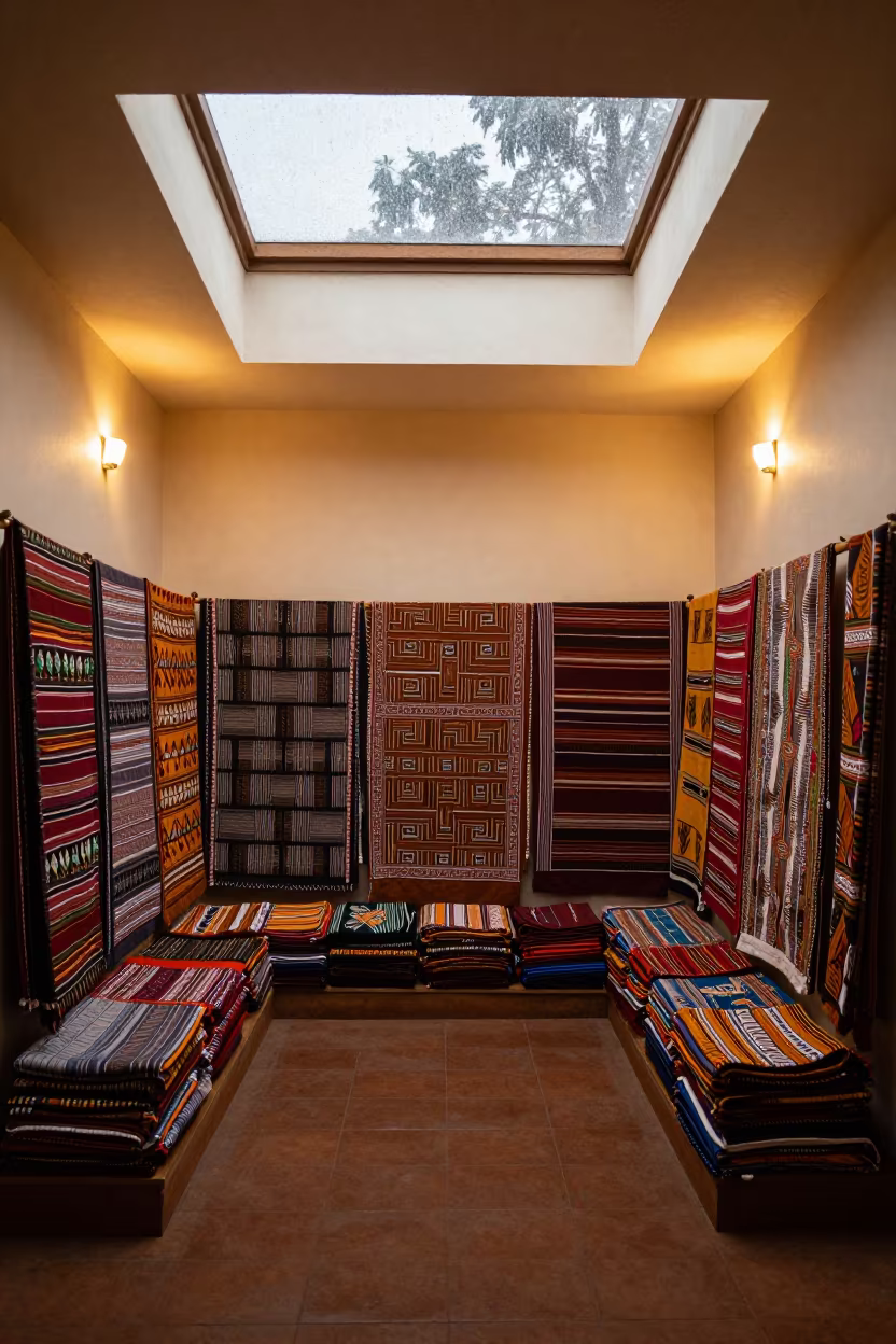 Heritage Textile Booth in Musoma Alcob in in a ceremonial alcove in Musoma