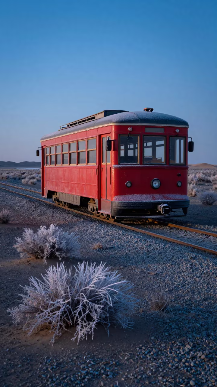 Heritage Tram in Gobi Desert Winter Evening in in the Gobi Desert