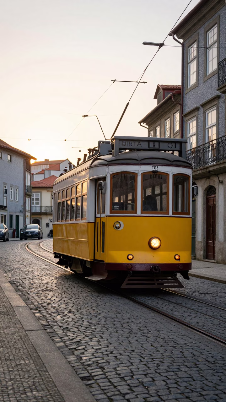 Heritage Tram in Porto at The Early Morning Light in in Porto, Portugal