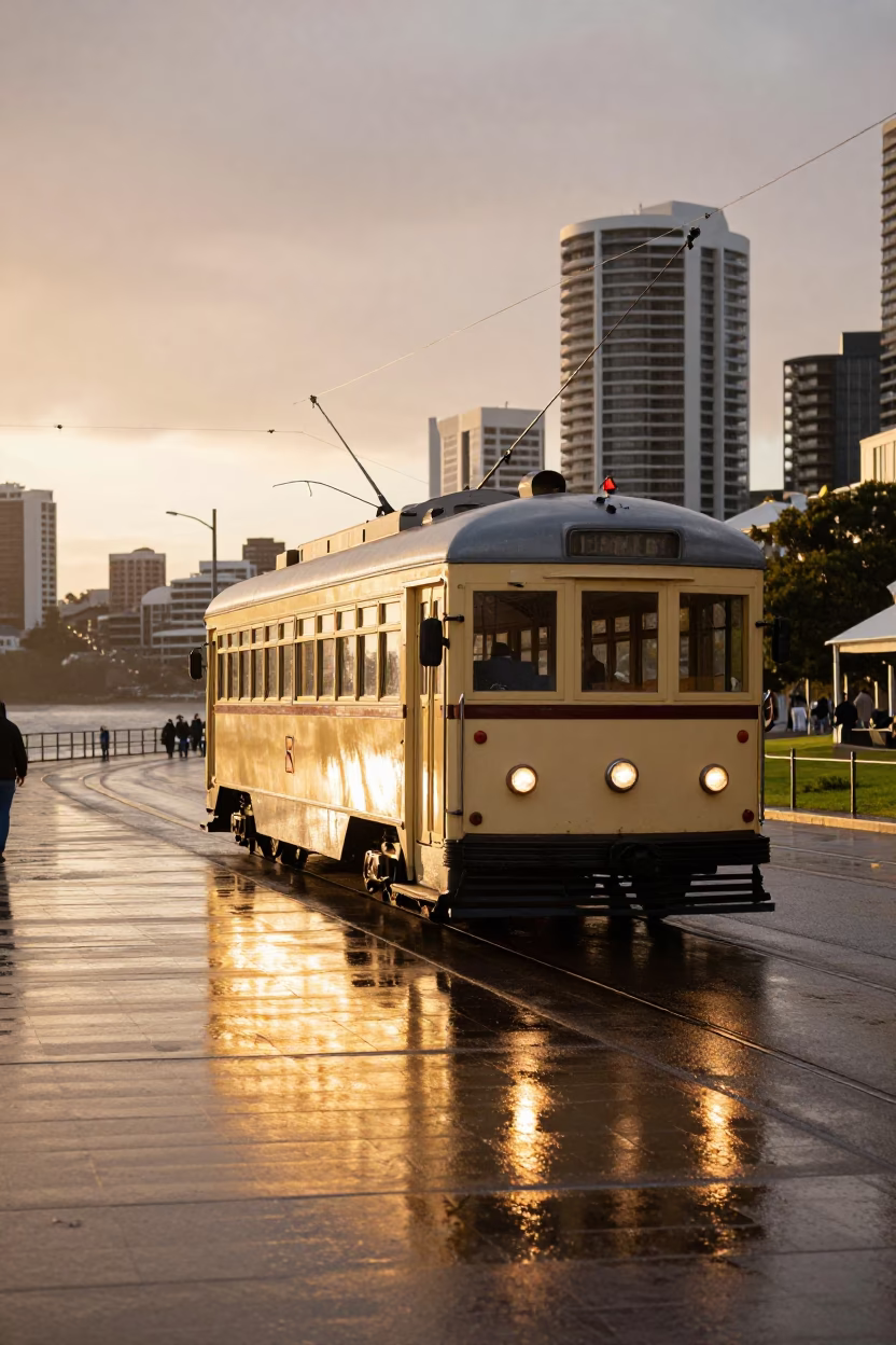 Heritage Tram in Sydney at Golden Hour in in Sydney, New South Wales, Australia