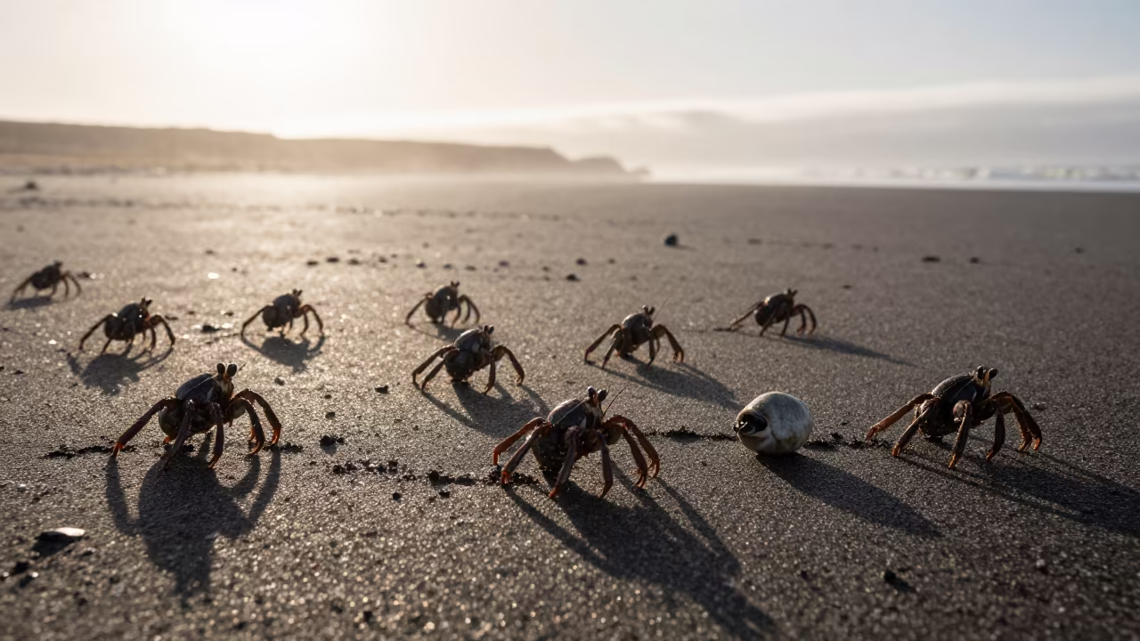 Hermit Crab Migration at Dawn in Iceland in along a game trail in Iceland