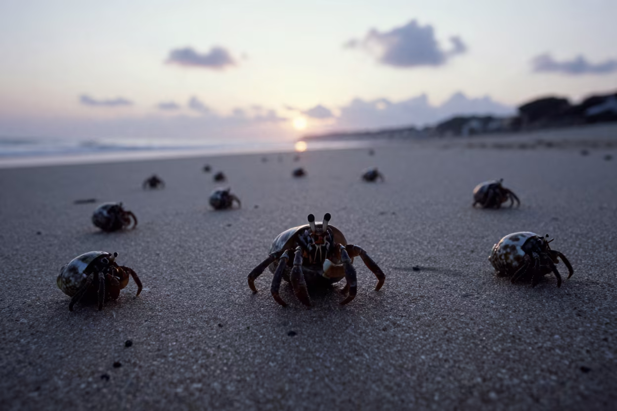 Hermit Crab Migration Dawn Sicily Beach in along a game trail in Sicily