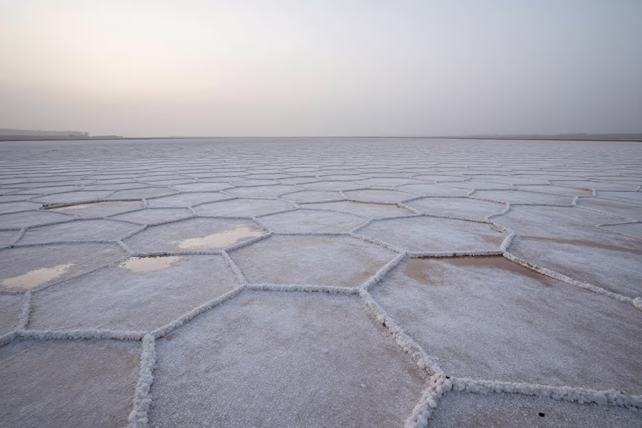 Hexagonal Salt Crystals Dawn Floodplain Oviedo in across a floodplain after rain near Oviedo