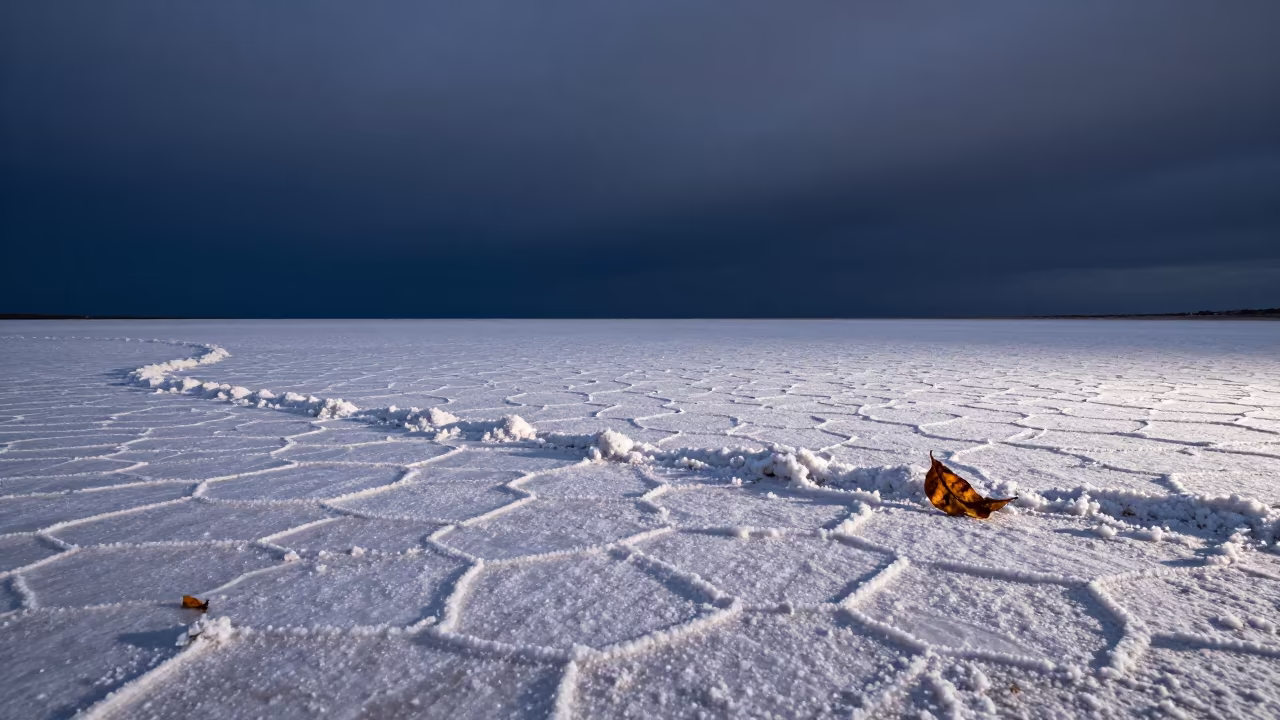 Hexagonal Salt Crystals Under Night Shadow in along a wave-cut shoreline near Chihuahua