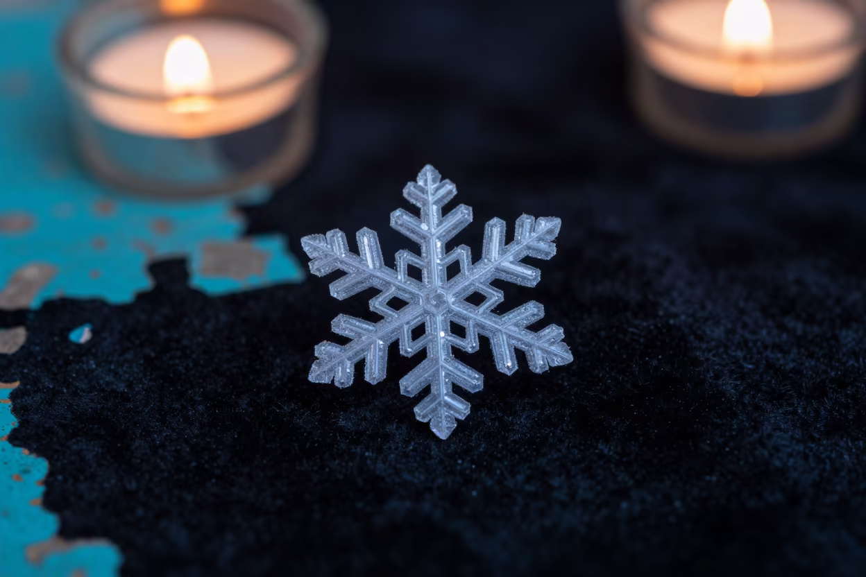 Hexagonal Snowflake on Weathered Turquoise Sanaa Wall in against weathered turquoise paint in Sanaa