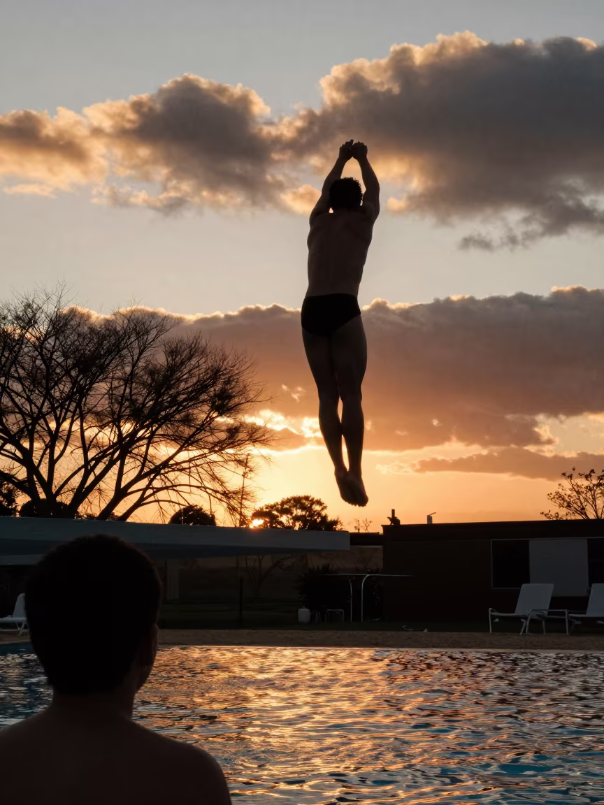 High Diver Silhouette Winter Beach Sunset in along a beach near Pretoria