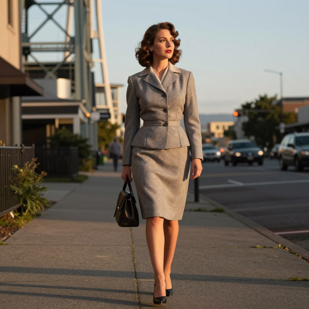 High Fashion 1950s Portrait in Seattle Washington Late Afternoon Light in in Seattle, Washington, United States