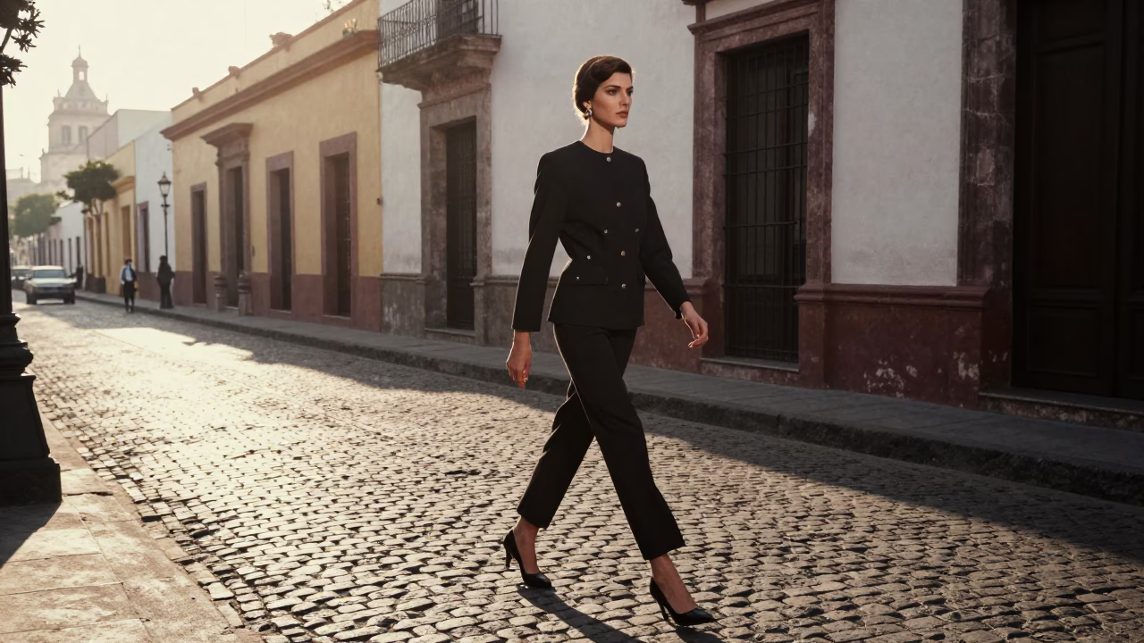 High Fashion 1960s Editorial Shoot in Guadalajara Mexico Early Morning Street Scene in in Guadalajara, Mexico