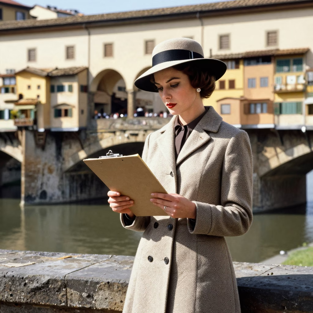 High Fashion 1960s Florence Midday Street Photography Candid Moment in in Florence, Italy