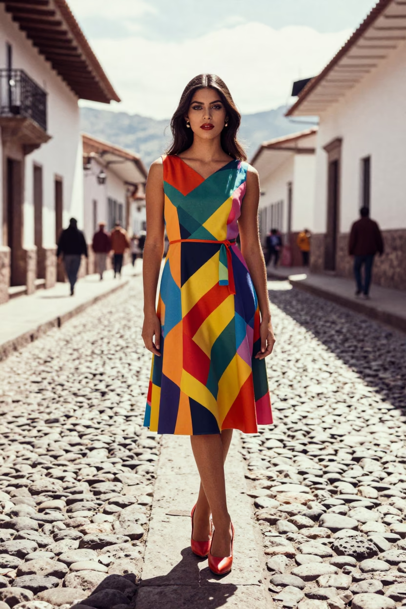 High Fashion 1960s Portrait in Cusco Peru Late Morning Street Scene in in Cusco, Peru