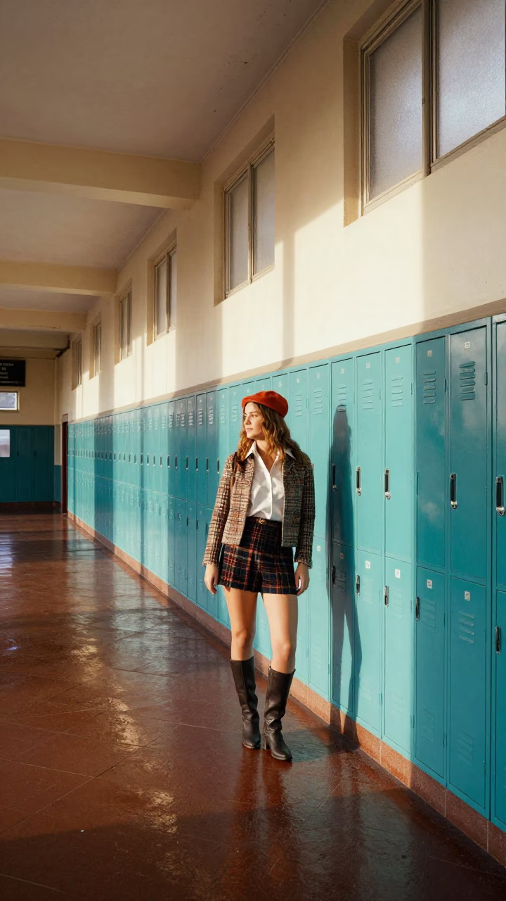 High Fashion 1970s Adelaide Street Style with School Corridor Lockers and Crayon Box in in Adelaide, South Australia, Australia