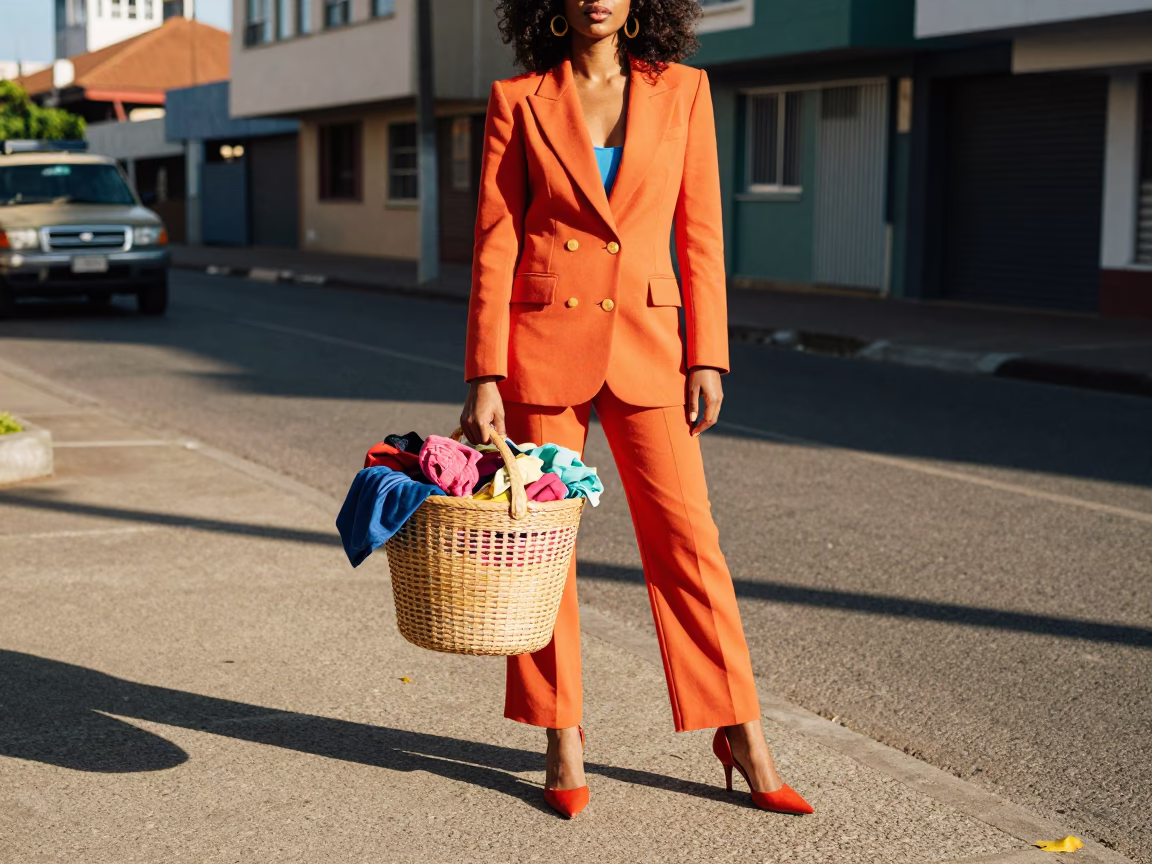High Fashion 1980s Durban Street Style with Laundry Basket and Urban Detail in in Durban, South Africa