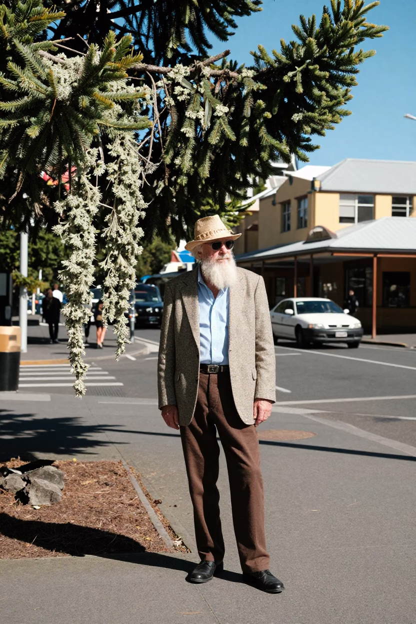 High Fashion 1980s Hobart Street Style with Old Man's Beard Lichen and Urban Architecture in in Hobart, Tasmania, Australia