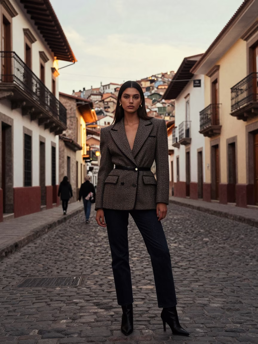 High Fashion 1980s La Bolivia First Light Street Scene with Latch and Crate Details in in La Paz, Bolivia