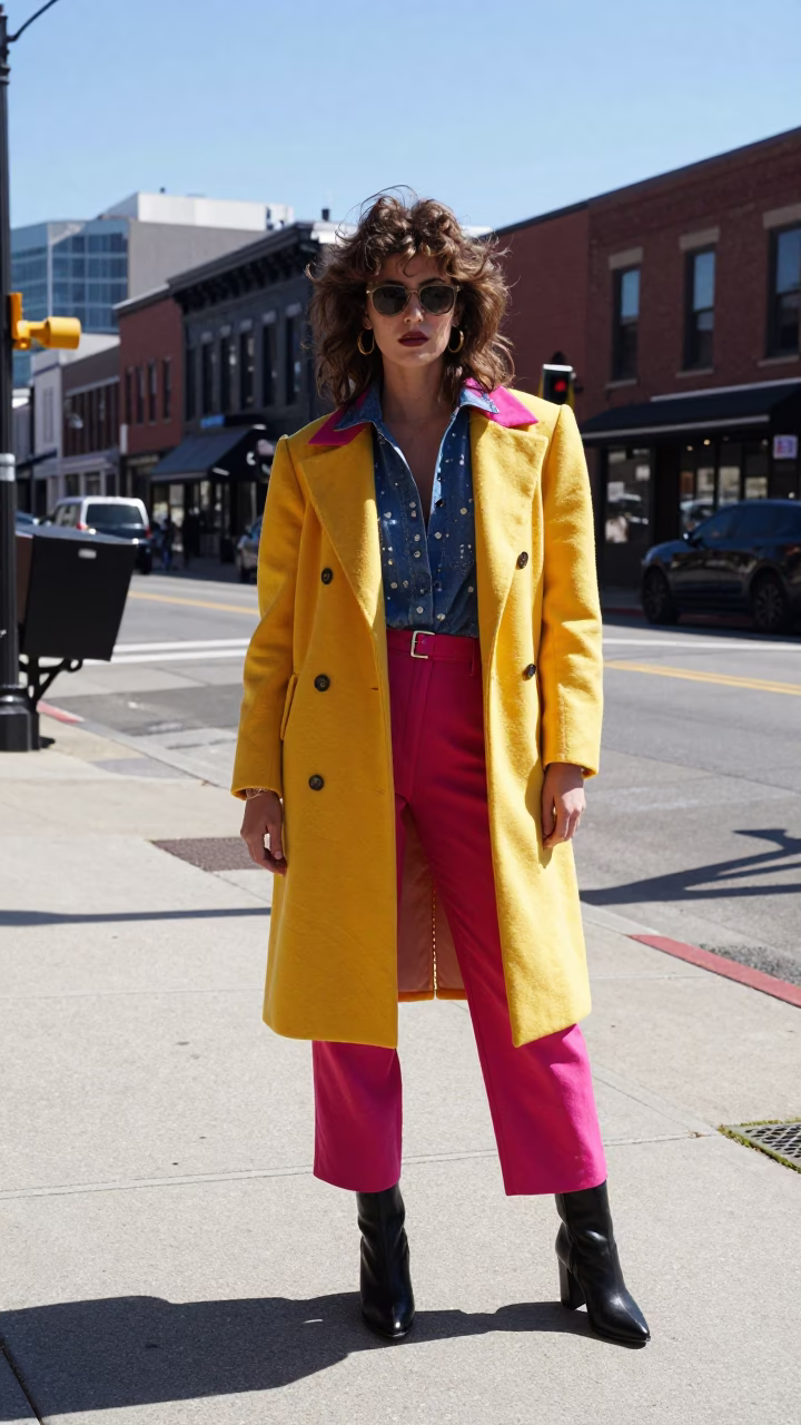 High Fashion 1980s Nashville Street Style with Cement Mixer Construction Site in in Nashville, Tennessee, United States