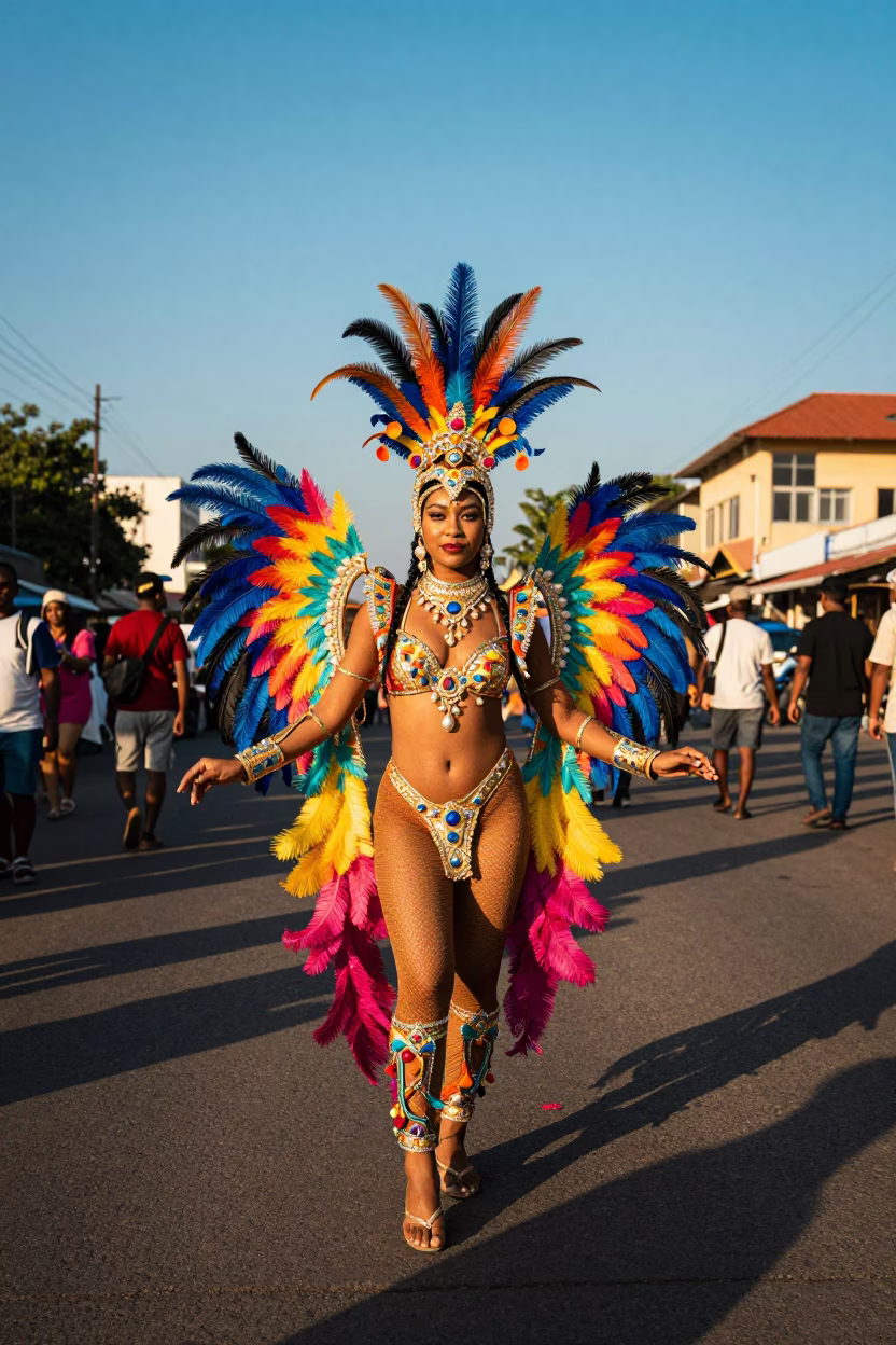 High Fashion Carnival Dancer in Phnom Penh Late Afternoon Sunlight in in Phnom Penh, Cambodia