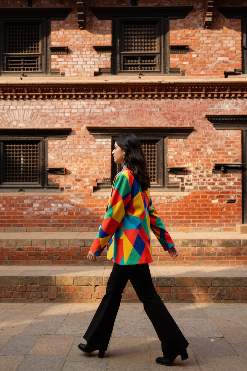 High Fashion Colorful 1980s Street Style Photography in Kathmandu Nepal Early Afternoon in in Kathmandu, Nepal