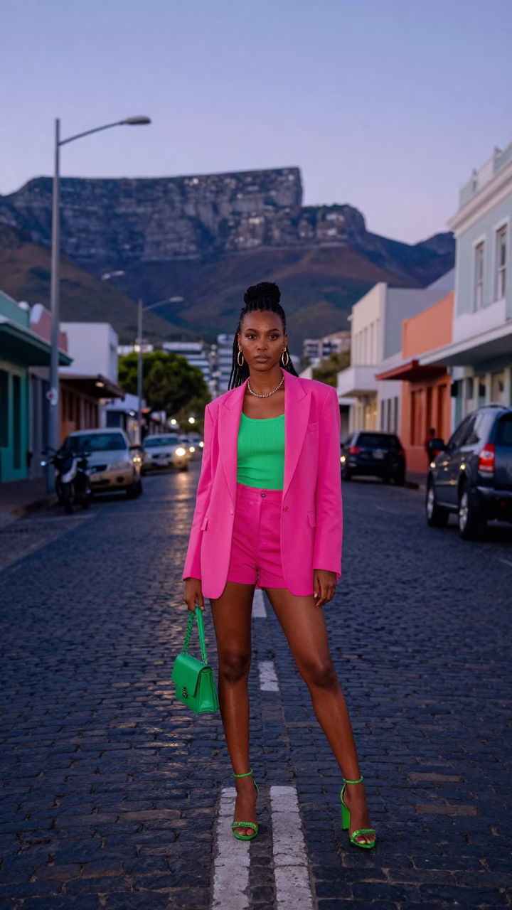High Fashion Colorful 1990s Cape Town Street Scene Before Dawn in in Cape Town, South Africa