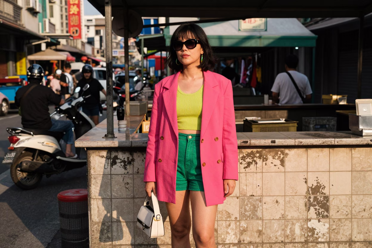 High Fashion Colorful 1990s Street Scene in Kaohsiung Taiwan Early Afternoon in in Kaohsiung, Taiwan