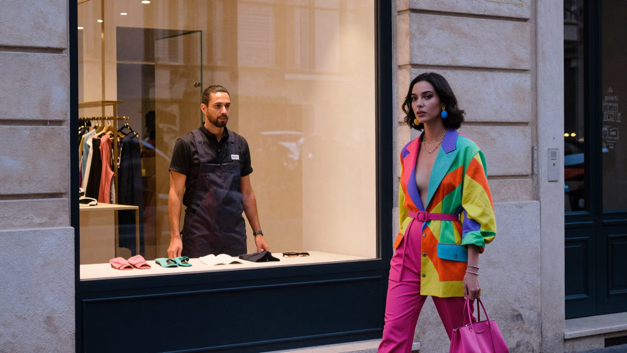 High Fashion Colorful Early Evening Street Scene in Marseille France in in Marseille, France