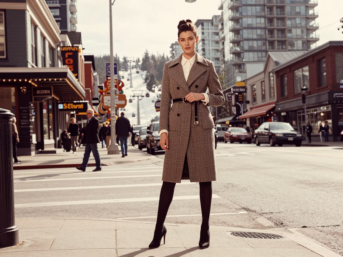 High Fashion Editorial in Early Afternoon Vancouver British Columbia Street Scene in in Vancouver, British Columbia, Canada