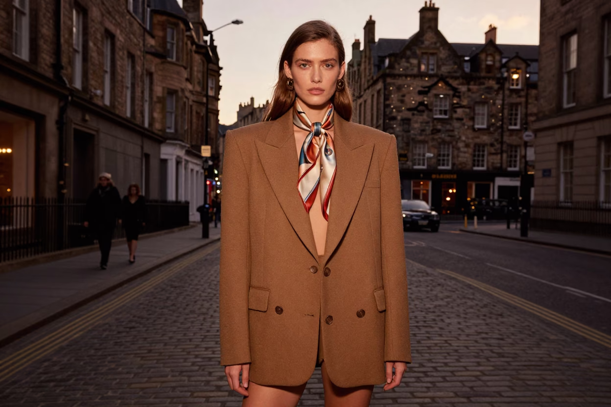 High Fashion Editorial in Edinburgh Evening Light with Vintage Accessories in in Edinburgh, United Kingdom