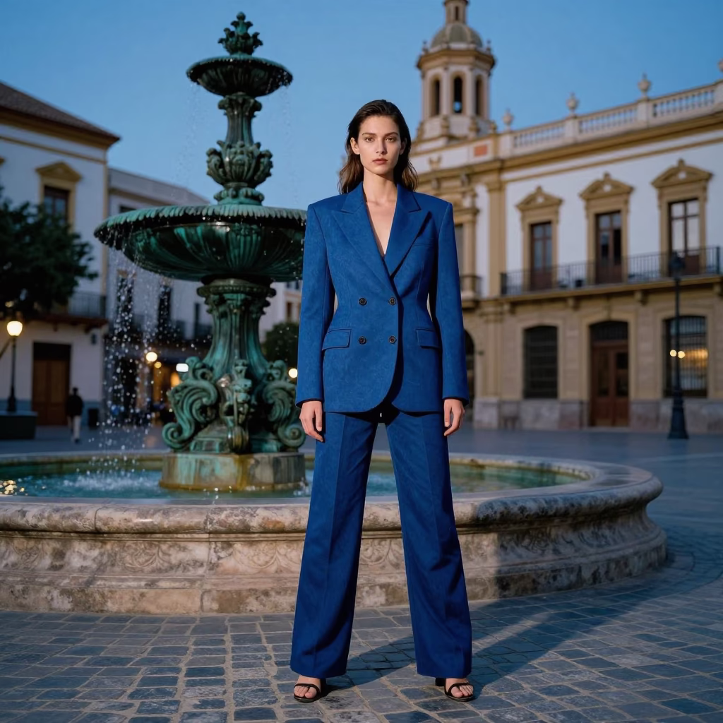 High Fashion Editorial in Valencia Spain Indigo Twilight Urban Street Style in in Valencia, Spain