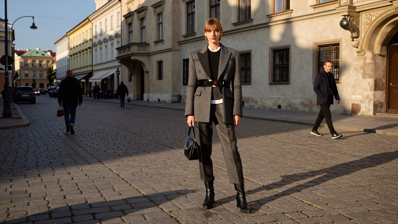 High Fashion Editorial Late Afternoon Krakow Poland Street Style in in Krakow, Poland