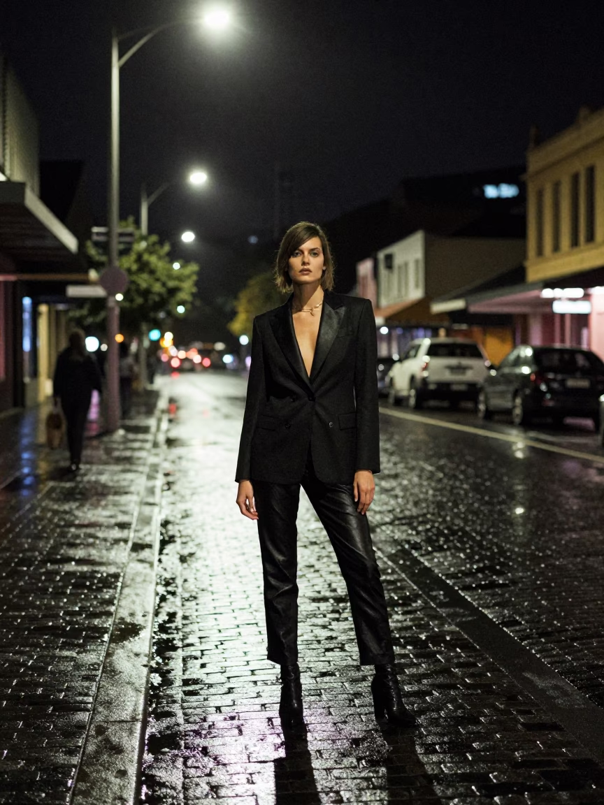 High Fashion Editorial Night Scene Hobart Tasmania Street Photography in in Hobart, Tasmania, Australia