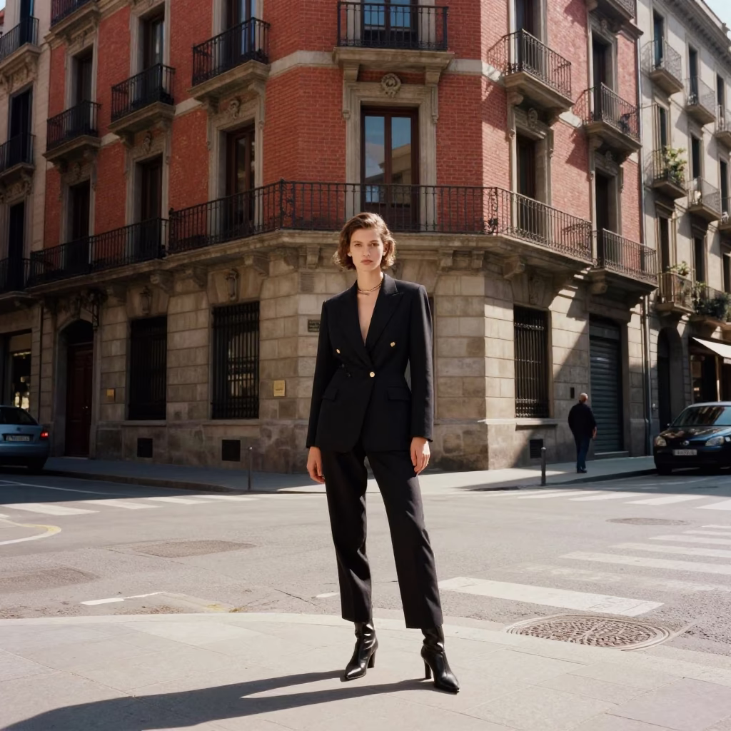 High Fashion Editorial Portrait in Barcelona Early Afternoon Sunlight in in Barcelona, Spain