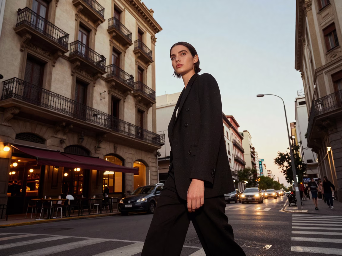 High Fashion Editorial Portrait in Buenos Aires Argentina Early Evening Cityscape in in Buenos Aires, Argentina