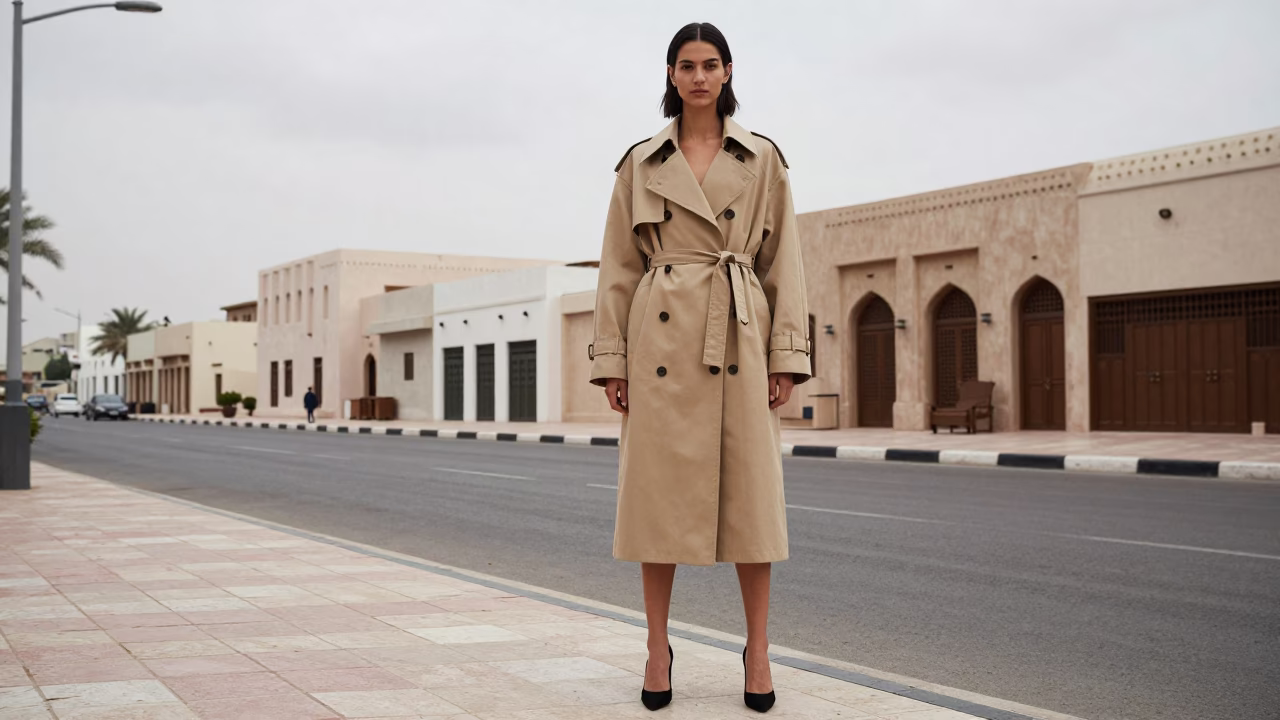 High Fashion Editorial Shoot Overcast Muscat Street Corner in in Muscat, Oman