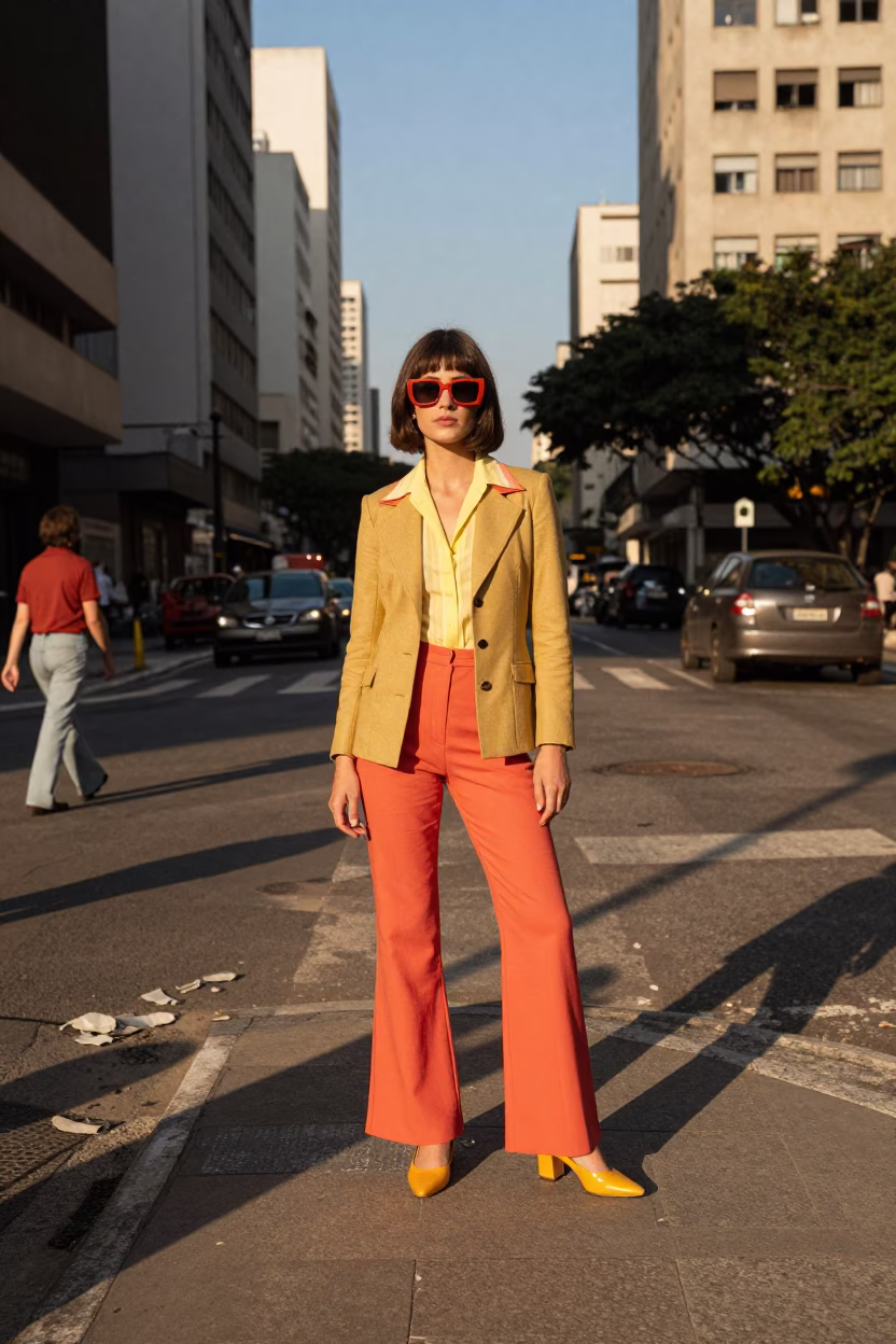 High Fashion Editorial Shot in 1970s São Paulo Late Afternoon Light in in São Paulo, Brazil