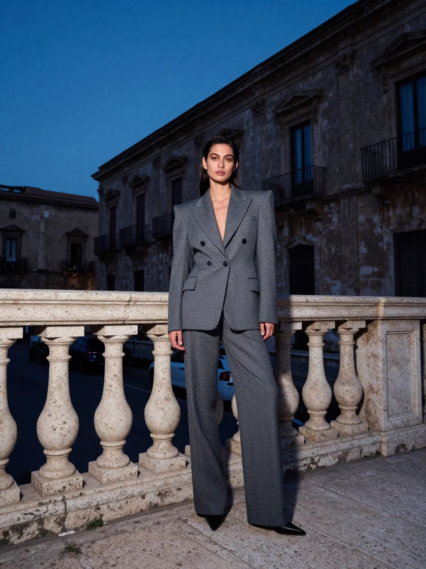 High Fashion Editorial Shot in Palermo Italy During Evening Blue Hour in in Palermo, Italy