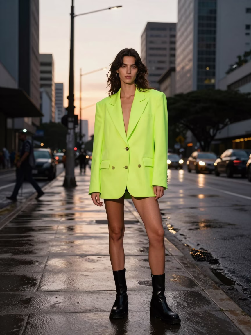 High Fashion Editorial Shot in São Paulo Brazil Before Dawn Urban Street Style in in São Paulo, Brazil