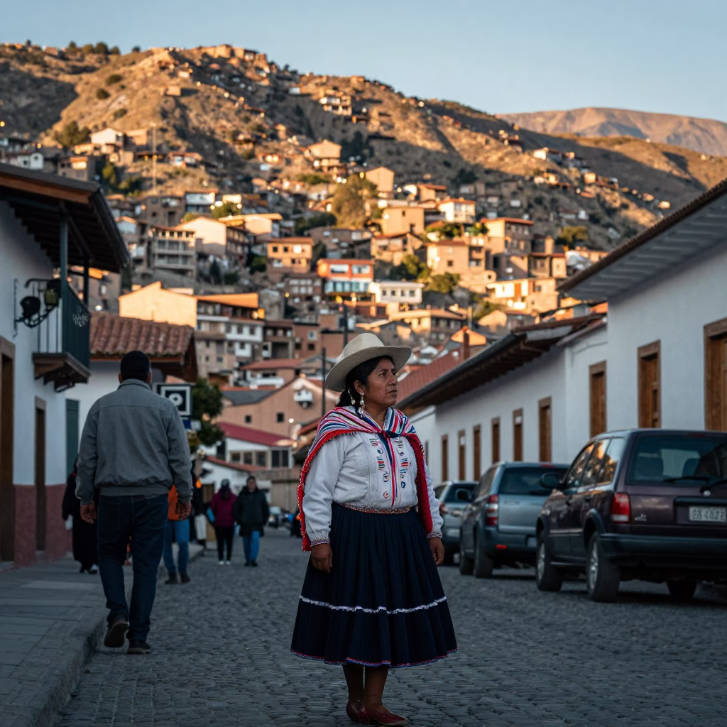 High Fashion Emotional First Light La Paz Bolivia Street Scene in in La Paz, Bolivia